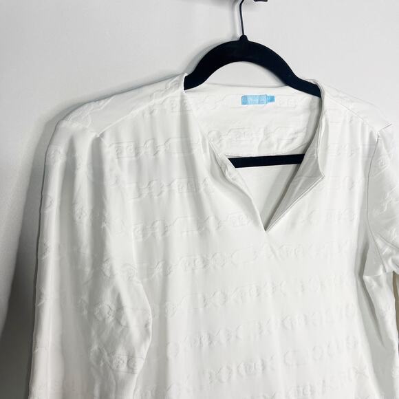 J McLaughlin S White Chainlink Carly Catalina Cloth Split V Neck 3/4 Sleeve Top - Picture 5 of 10